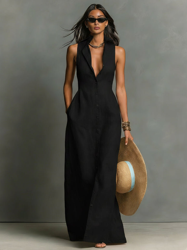 Hani - Vestido Camisero De Lino Con Botones en El Pecho