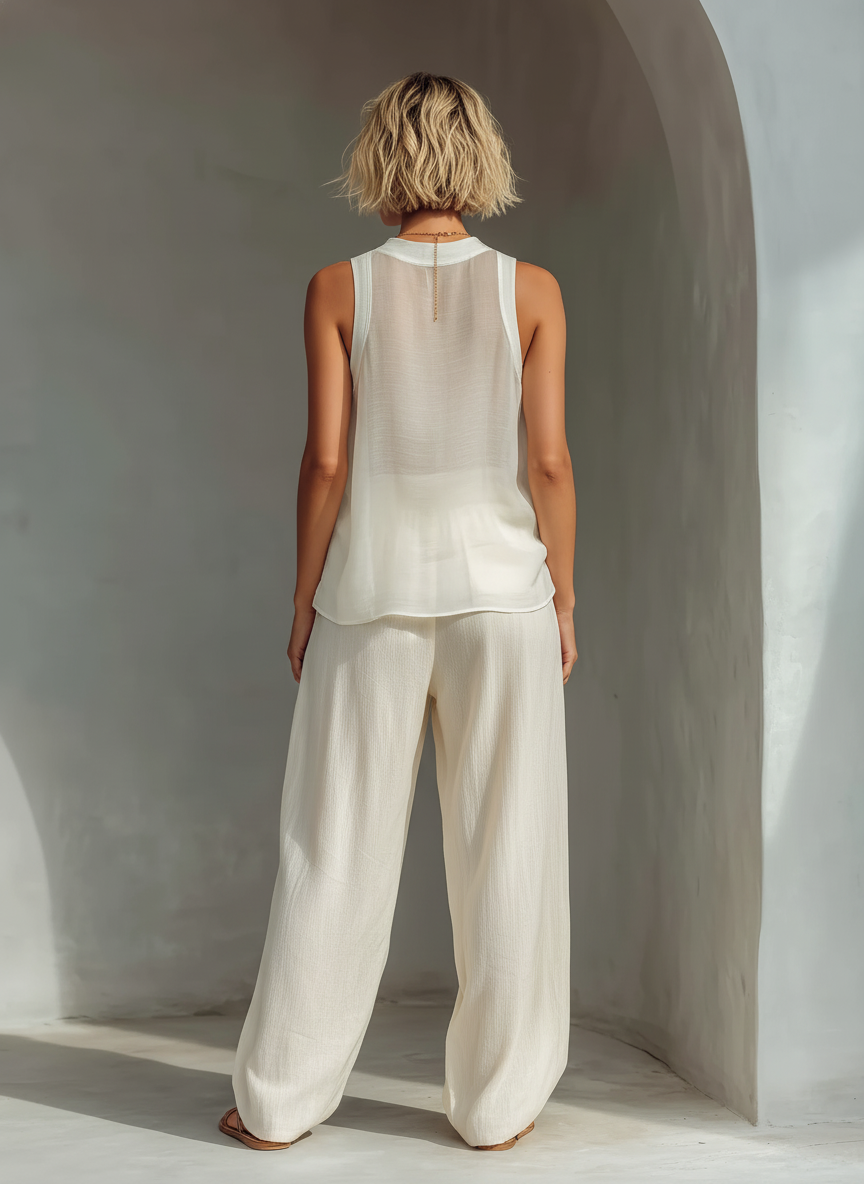 Olivian - Conjunto de top sin Mangas de Gasa y Pantalones de Pierna Ancha