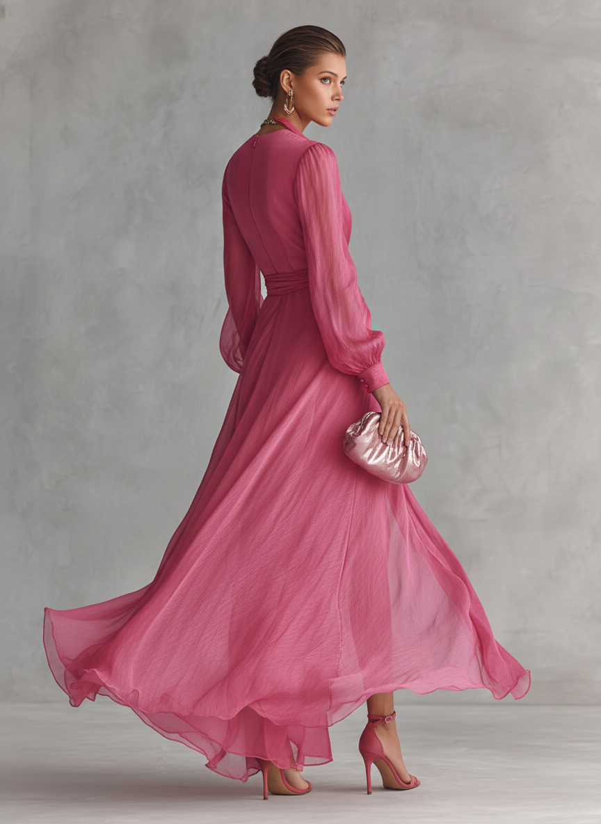 Jalesa - Vestido Largo De Gasa Con Lazo En La Cintura