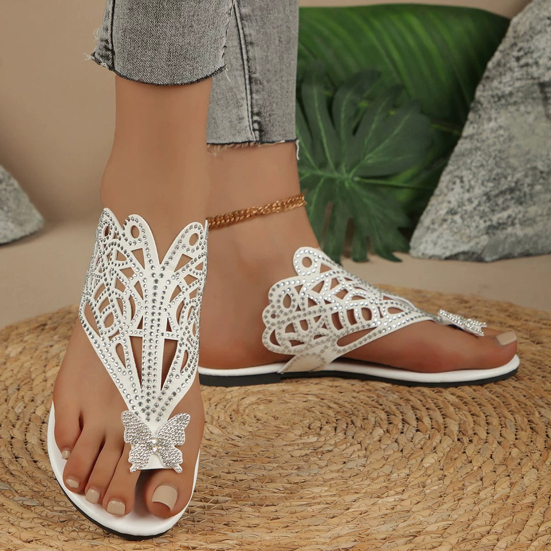 Rosalia - Elegante Sandalia de Piel Con Cubierta de Mariposa