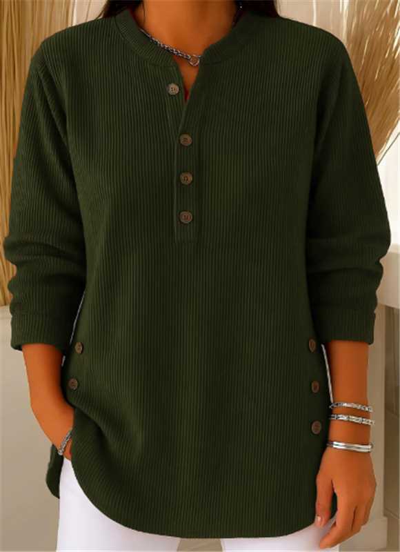 Eshani - Camiseta Informal de Manga larga Con Botones y Cuello Henley