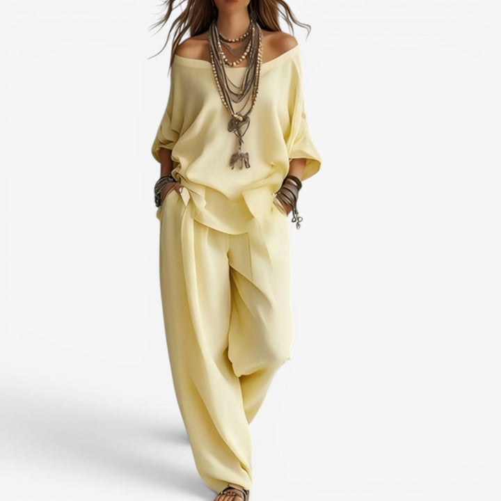 Shompa - Conjunto De Top Oversize Con Hombros Al Aire Y Pantalones De Pierna Ancha