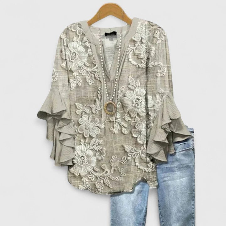 Juria - Blusa Con Estampado Floral y Mangas Con Volantes