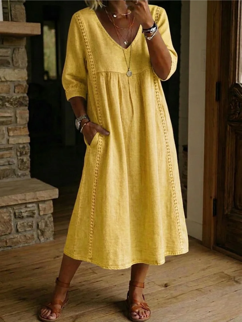 Zelmiraa - Vestido Midi Con Bolsillos Laterales