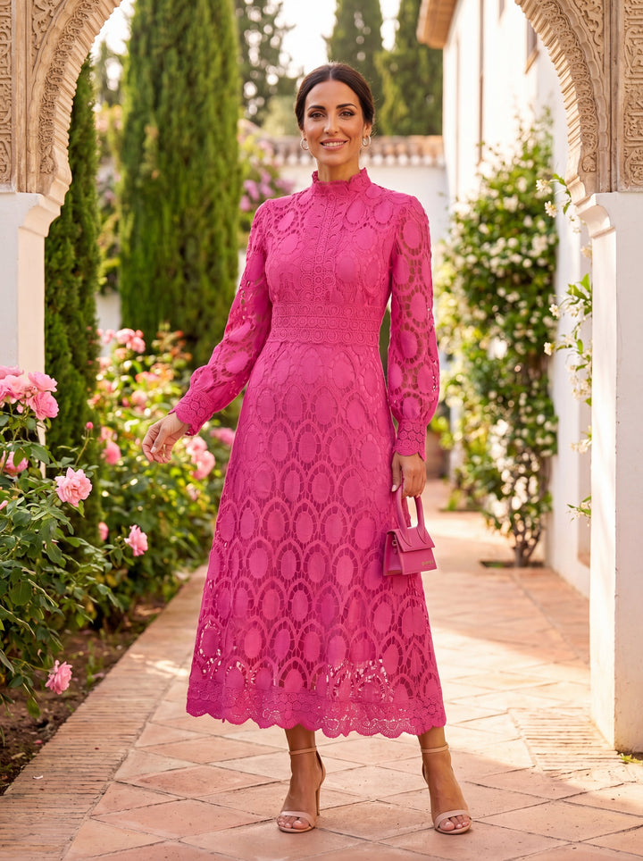 Maelle - Elegante Vestido De Encaje De Manga Larga