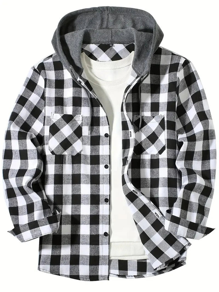 Ronildo - Camisa a Cuadros de Manga Larga Con Capucha y Botones