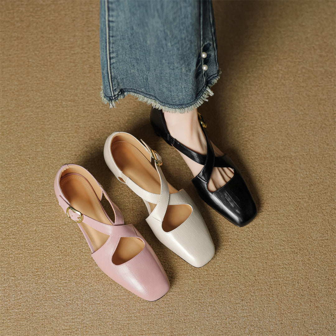 Malena - Zapatos De Cuero Con Tiras Cruzadas