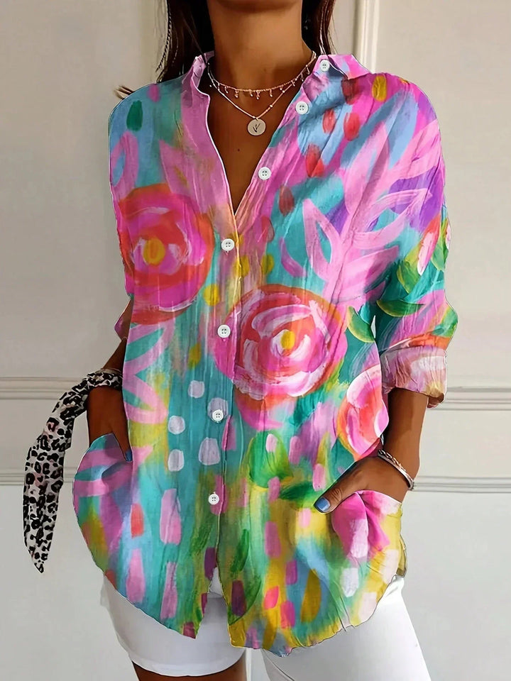 Tzufit - Elegante Camisa de Manga Larga Con Estampado Colorido