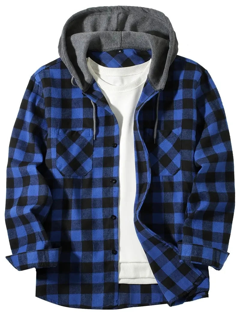 Ronildo - Camisa a Cuadros de Manga Larga Con Capucha y Botones