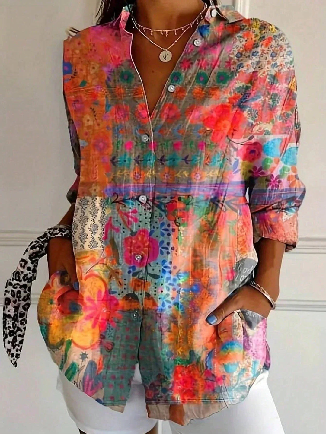 Tzufit - Elegante Camisa de Manga Larga Con Estampado Colorido