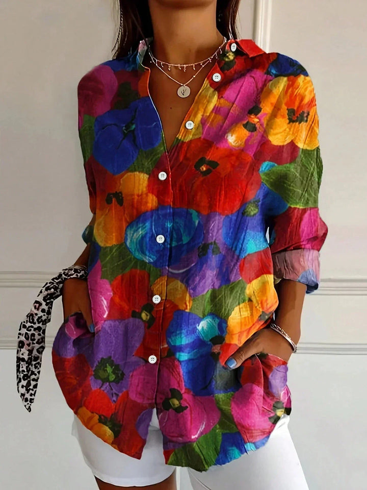 Tzufit - Elegante Camisa de Manga Larga Con Estampado Colorido