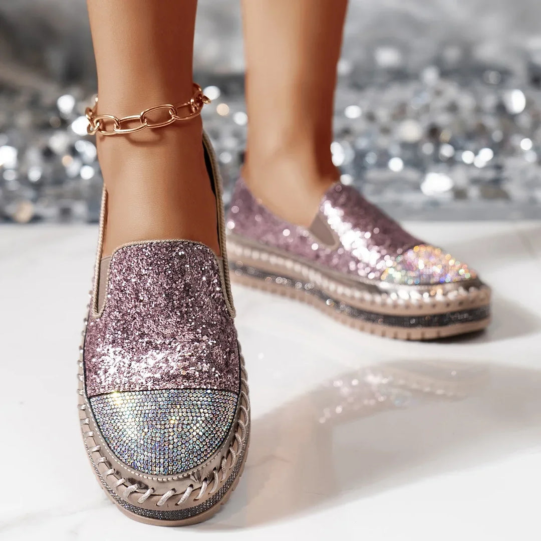 Lizka - Mocasines de Plataforma Con Purpurina y Pedrería