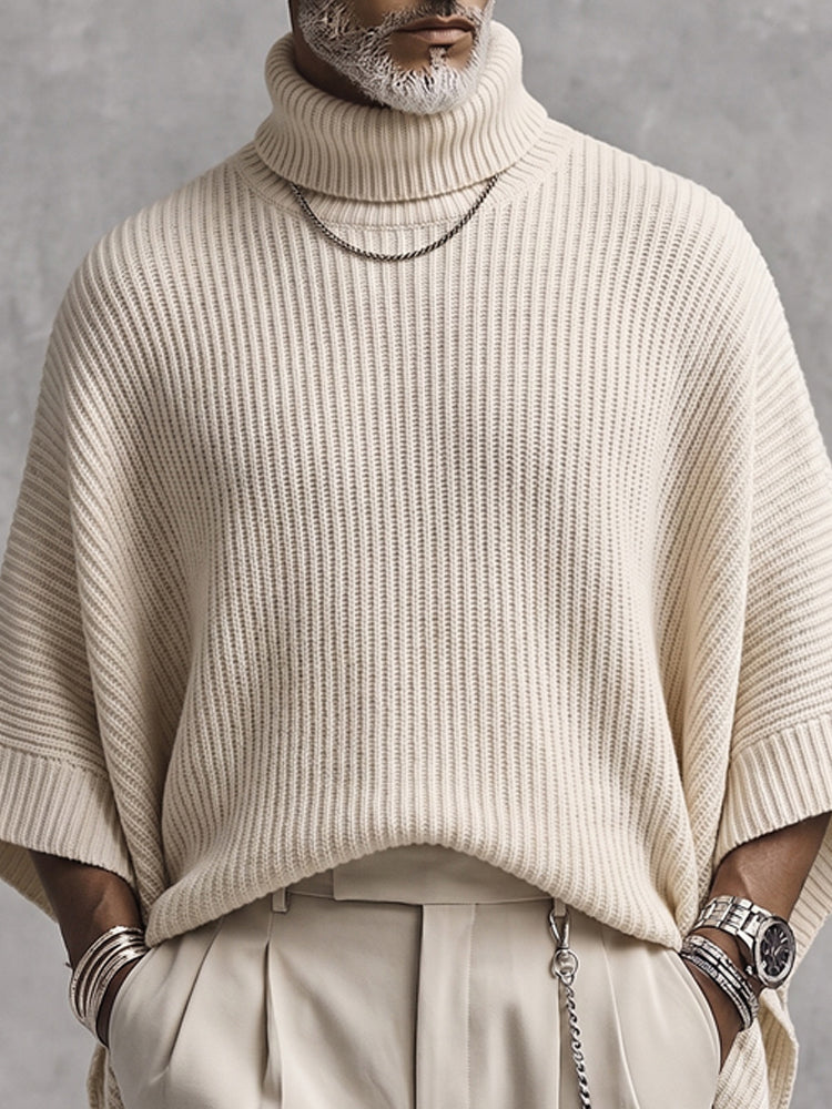 Joash - Jersey Poncho De Cuello Alto Acanalado Oversize