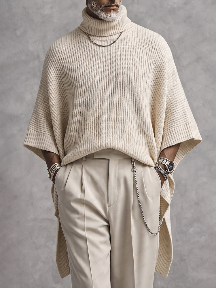 Joash - Jersey Poncho De Cuello Alto Acanalado Oversize