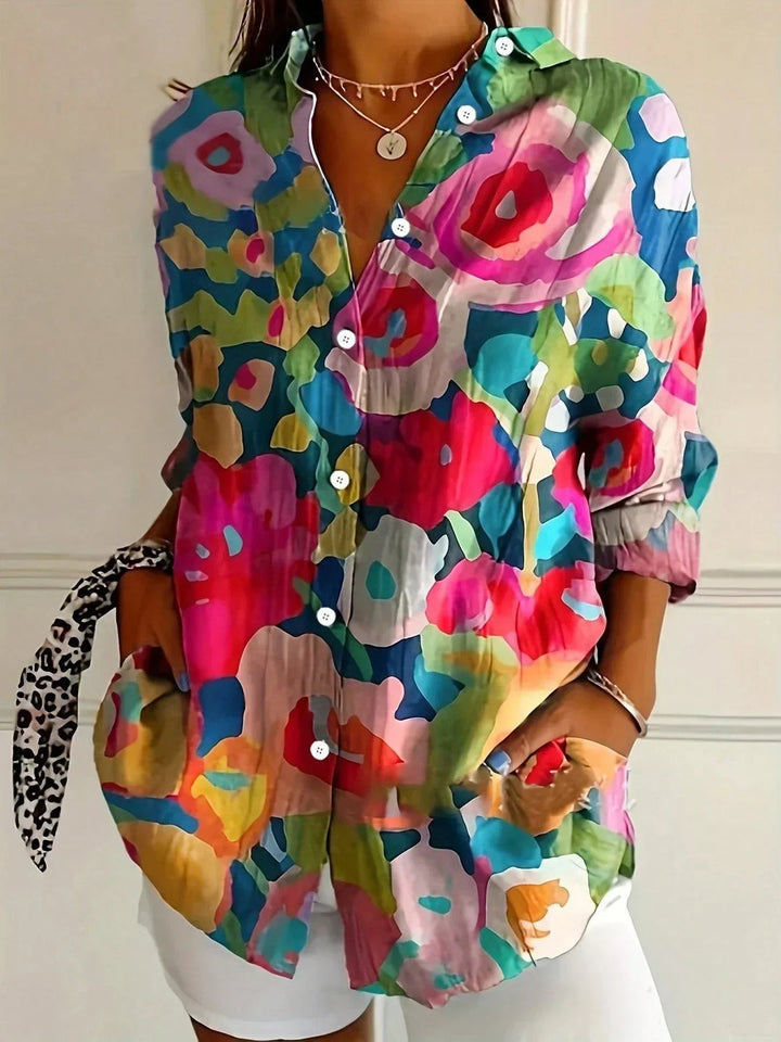 Tzufit - Elegante Camisa de Manga Larga Con Estampado Colorido