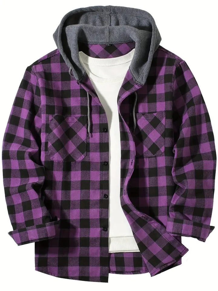 Ronildo - Camisa a Cuadros de Manga Larga Con Capucha y Botones