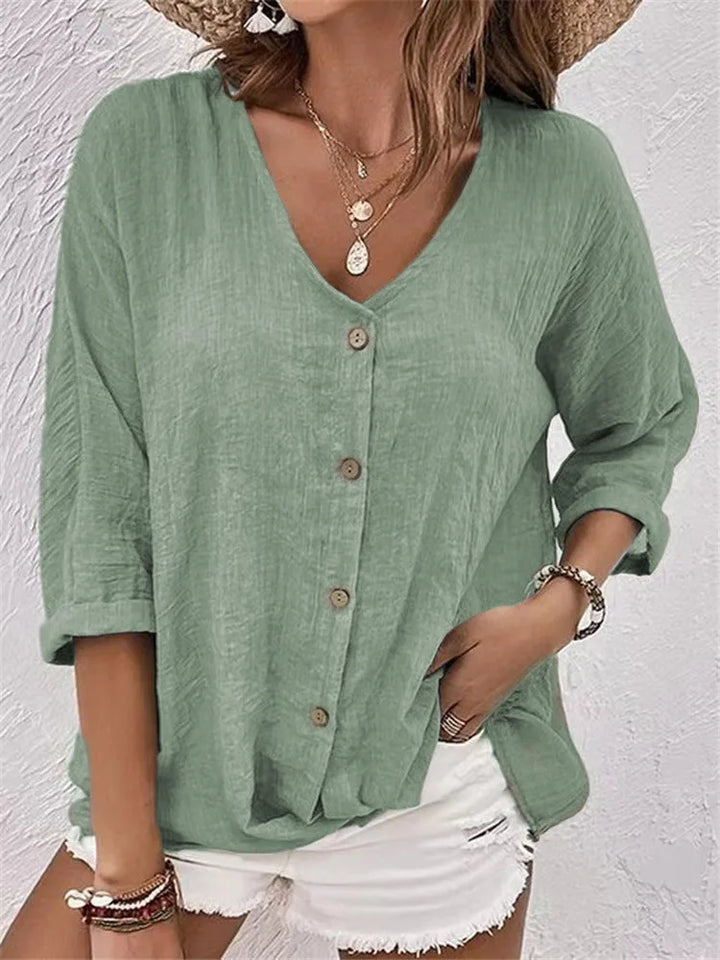 Rosalinda - Blusa De Lino De Verano Con Botones