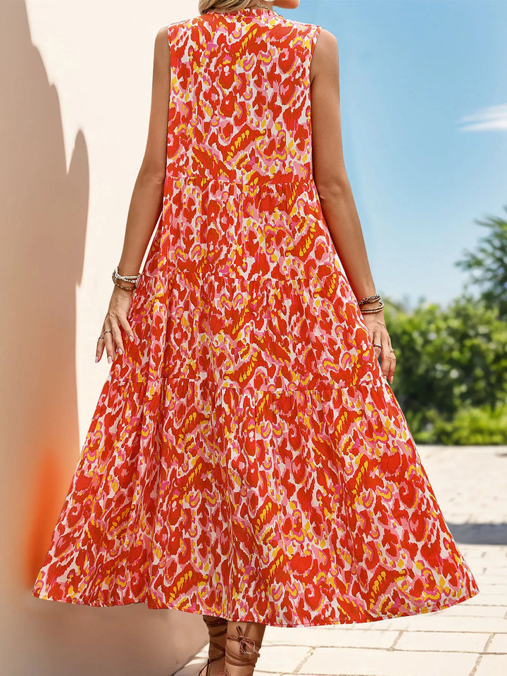Minhee - Vestido Largo Sin Mangas Con Estampado Abstracto Y Corte Escalonado