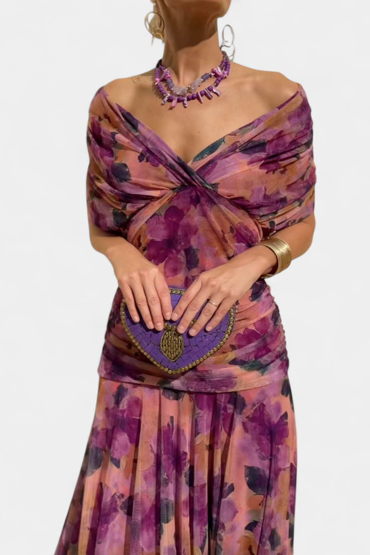 Lordanka - Vestido Largo Con Cuello En V y Estampado Floral