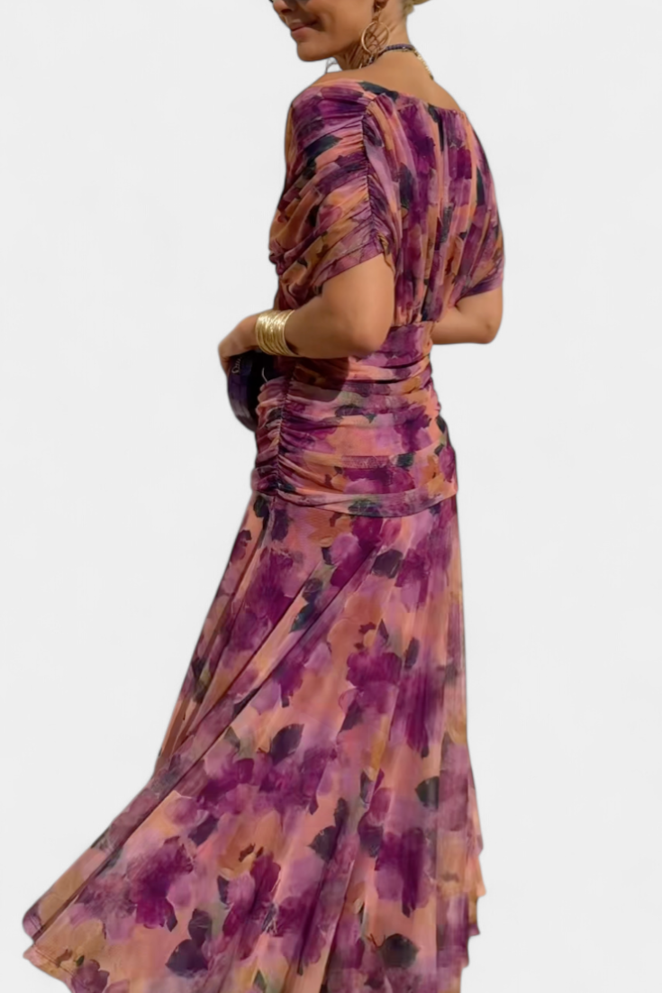 Lordanka - Vestido Largo Con Cuello En V y Estampado Floral
