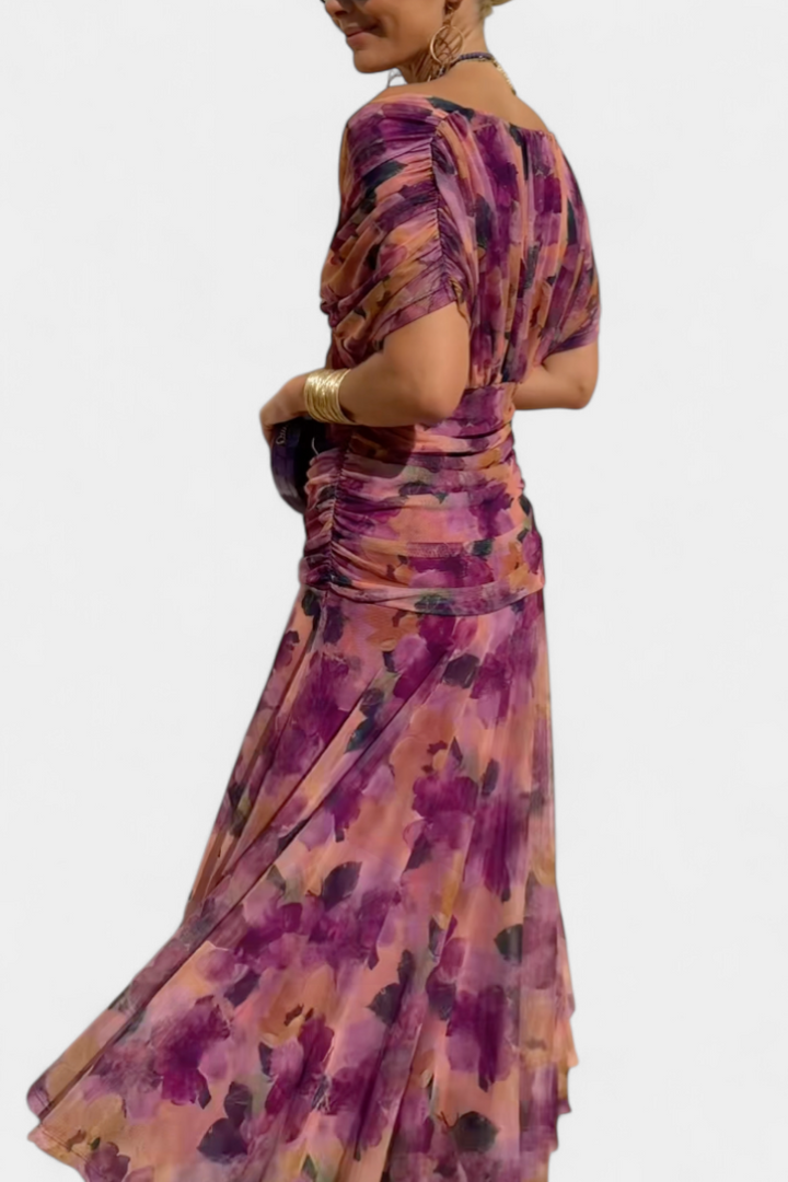 Lordanka - Vestido Largo Con Cuello En V y Estampado Floral