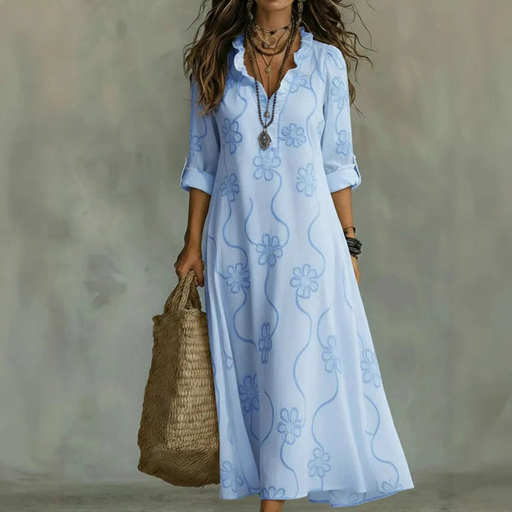 Alyxa - Vestido Largo Con Bordados Florales