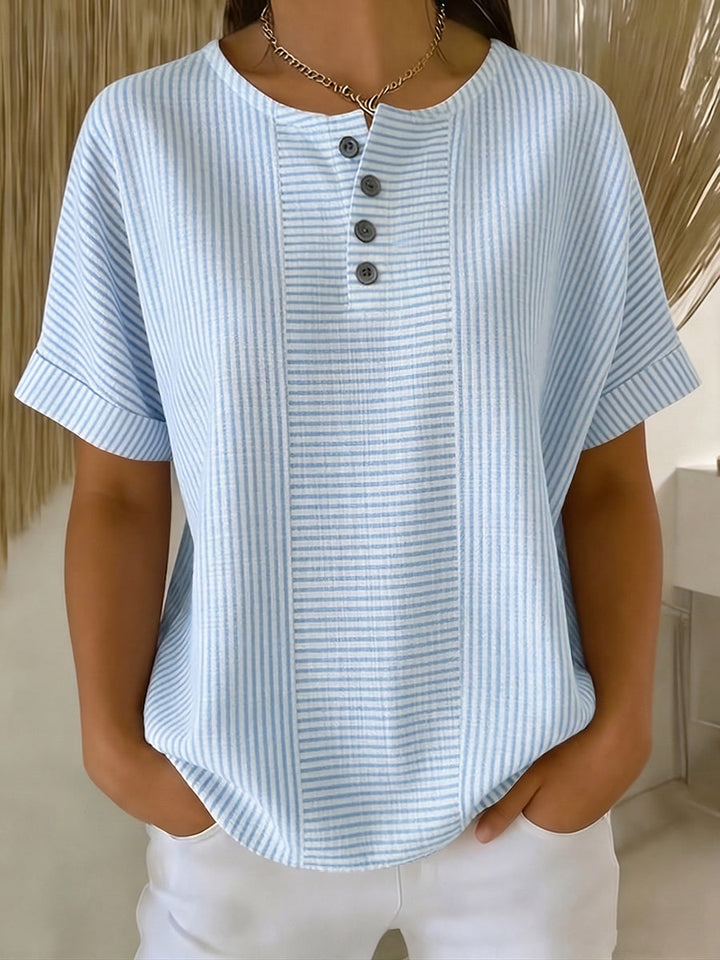 Ilenia - Elegante Blusa a Rayas Con Botones
