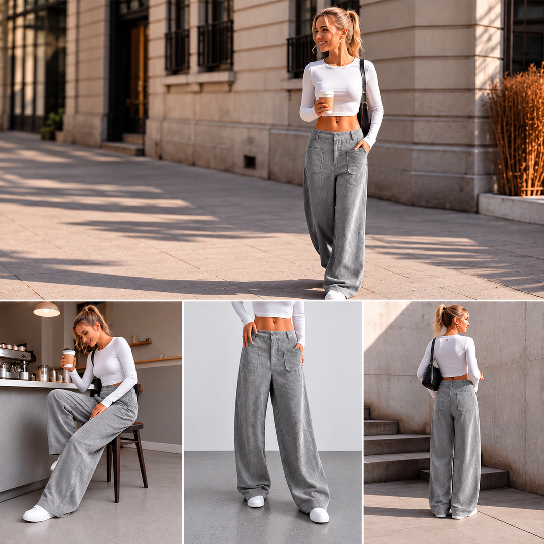 Jina - Pantalones De Corte Ancho Con Bolsillos Delanteros