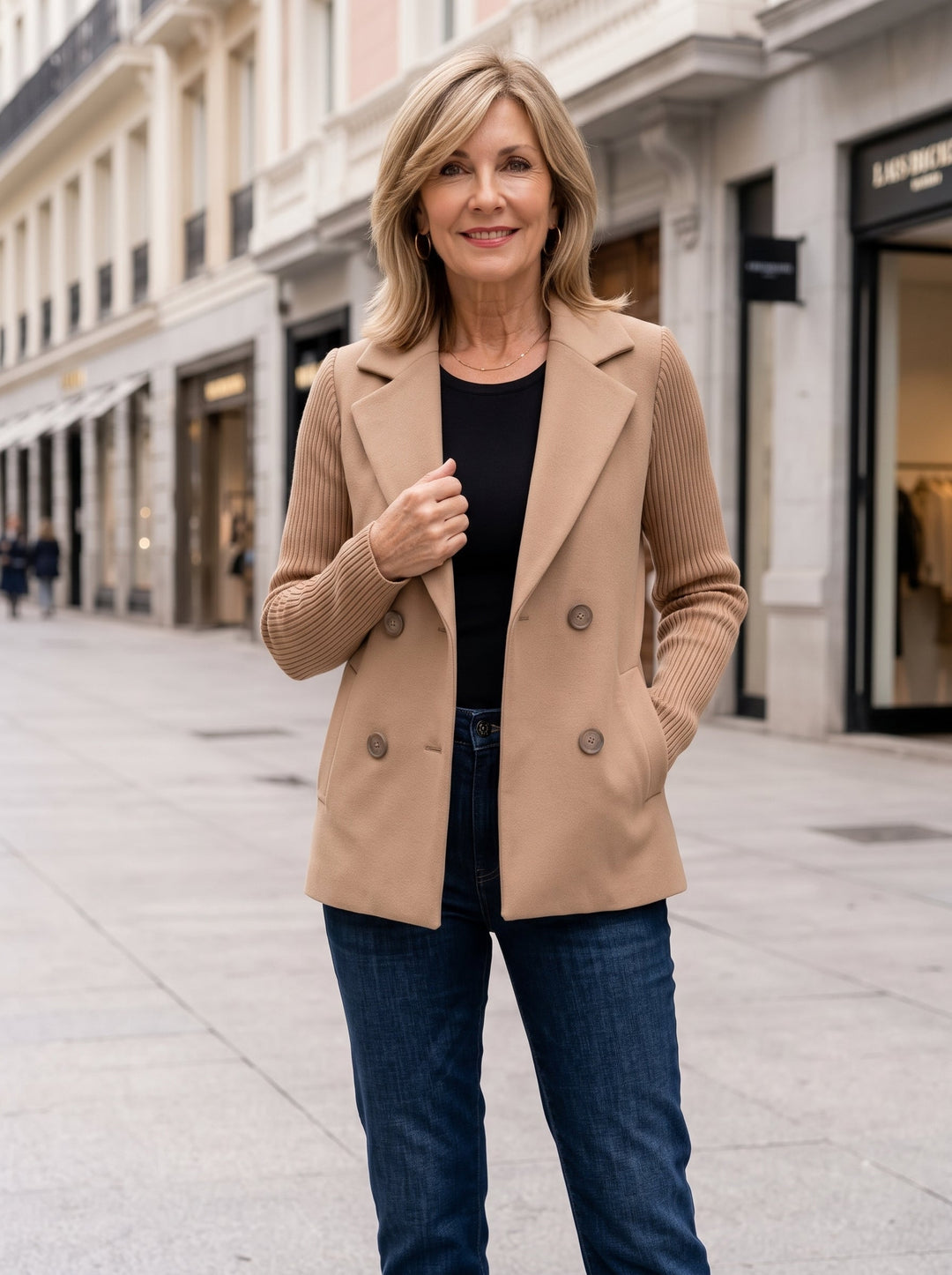 Nahide - Blazer Con Mangas Acanaladas y Cuello Con Solapas