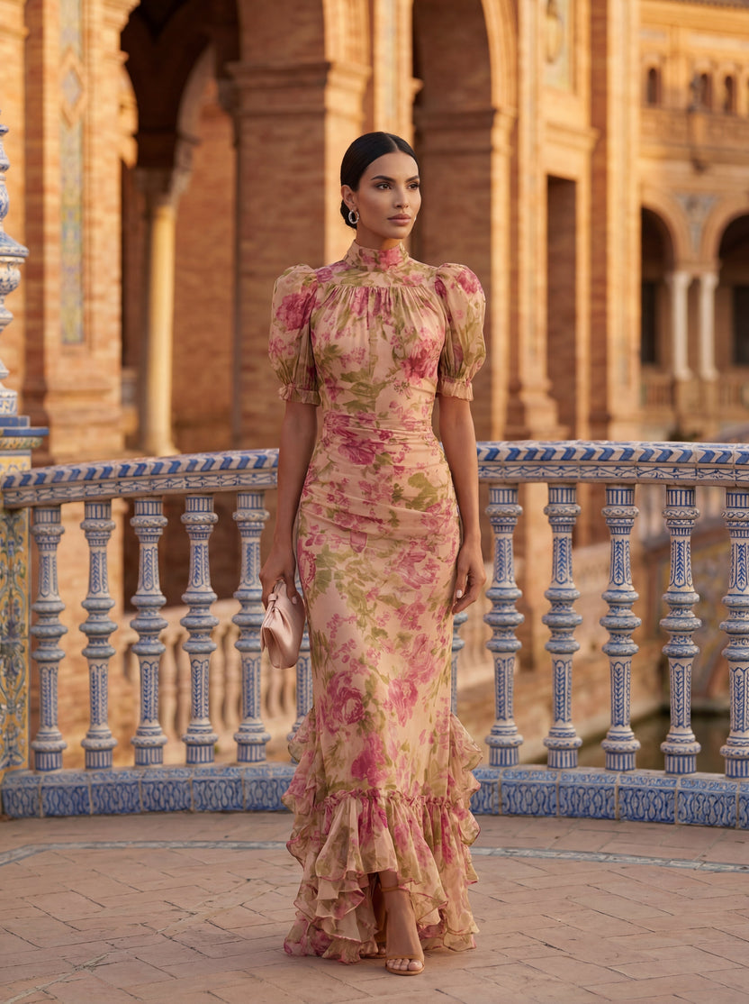 Rimina - Elegante Vestido Floral Con Volantes