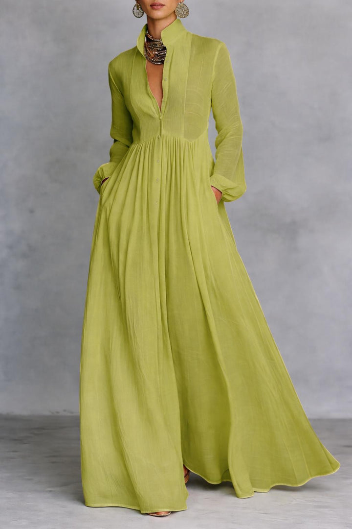 Sheilan - Elegante Vestido Largo Con Botones