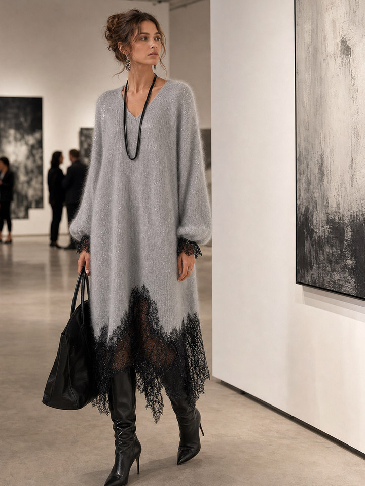 Samyra - Vestido Midi De Punto Con Encaje