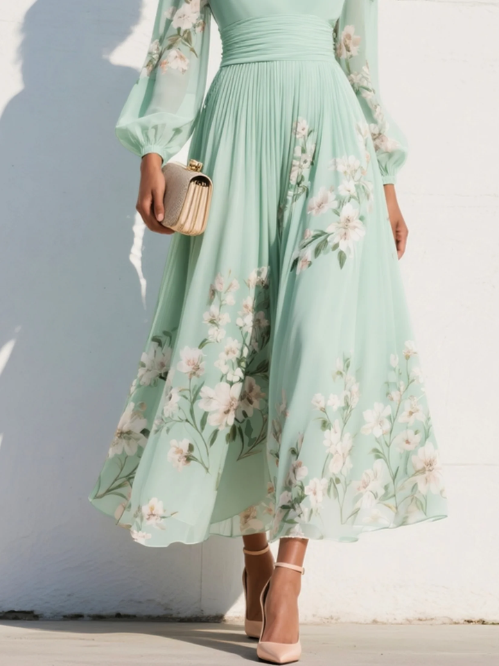 Evalyn - Vestido Largo Plisado de Gasa