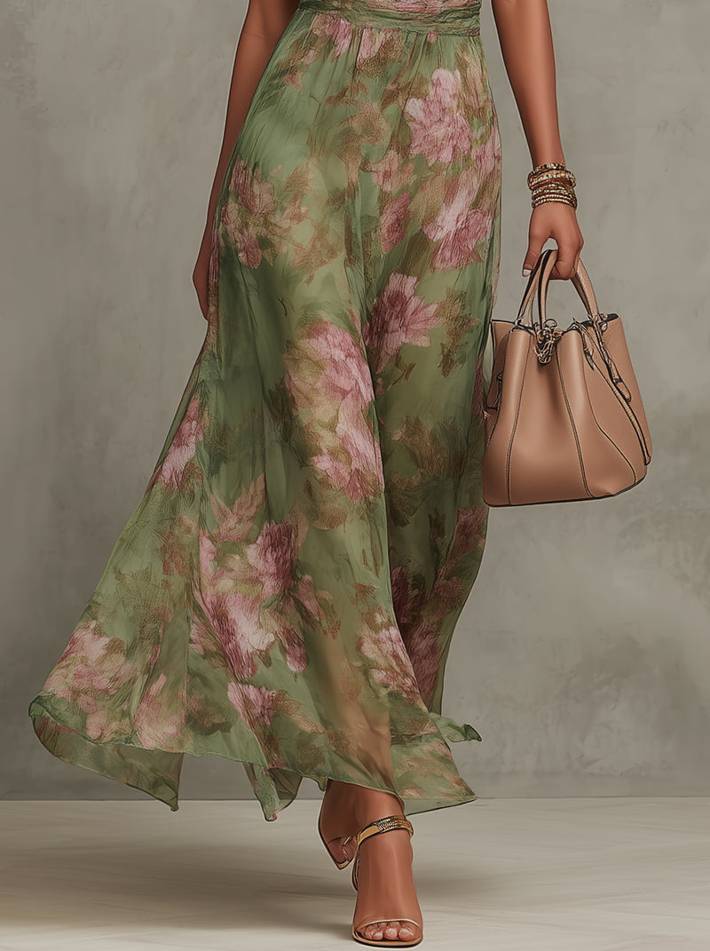 Livya - Elegante Vestido Largo con Cuello Halter y Estampado Floral