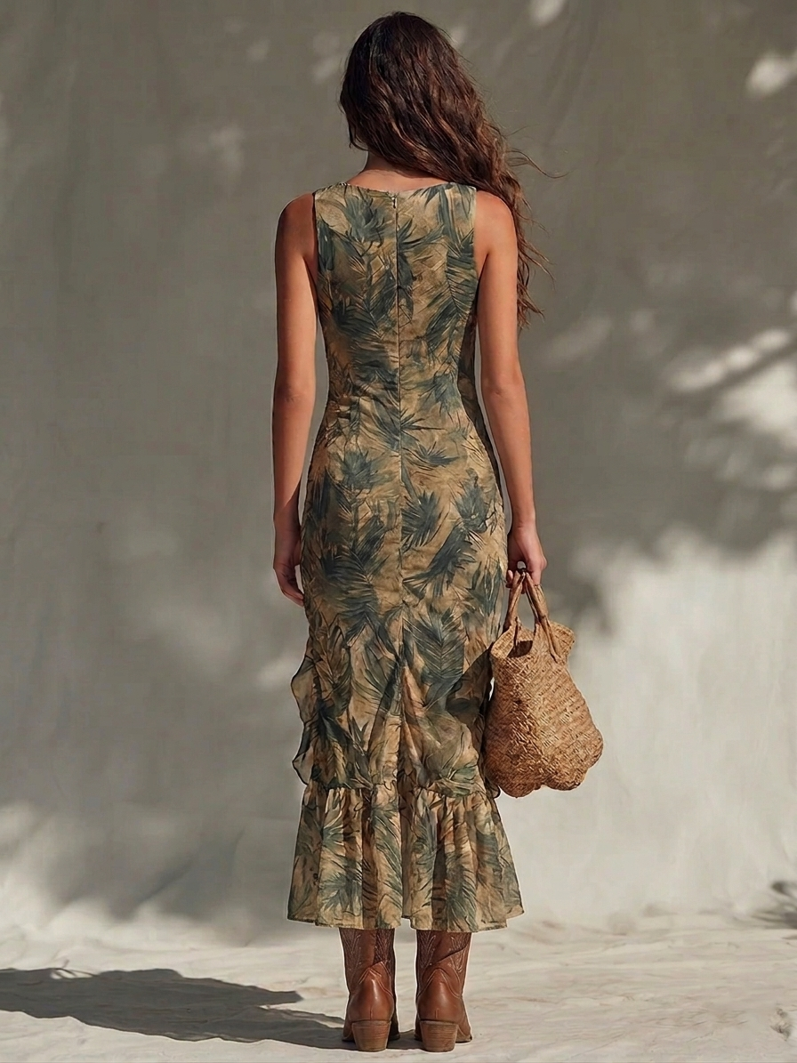 Neleza - Vestido Largo Con Abertura y Estampado Tropical
