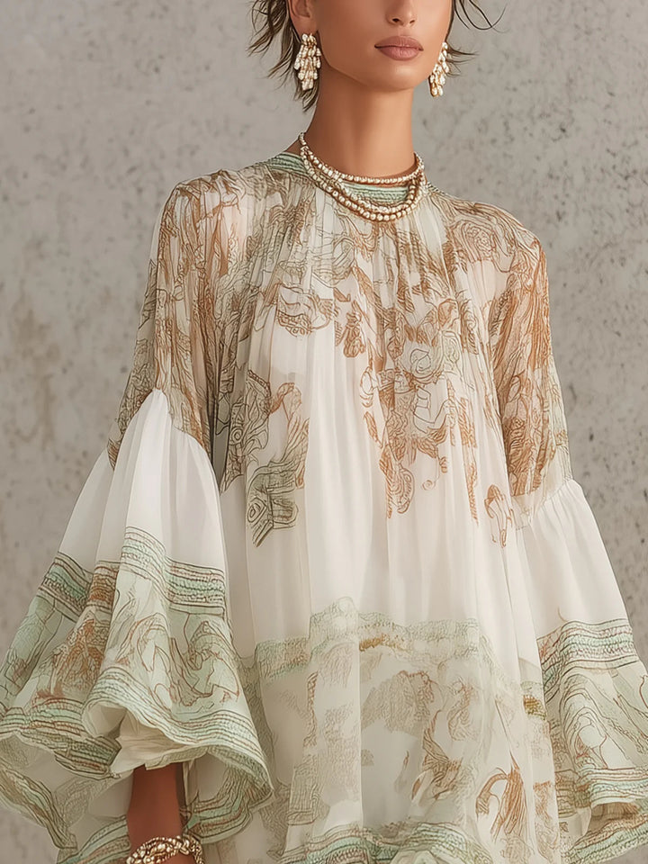 Reba - Minivestido De Gasa Con Estampado Barroco Y Volantes en Cascada