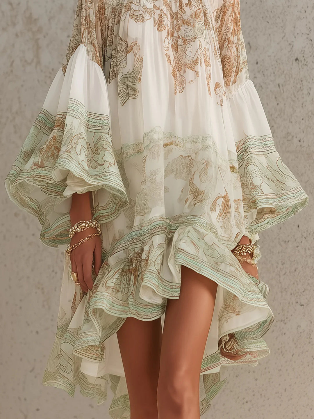 Reba - Minivestido De Gasa Con Estampado Barroco Y Volantes en Cascada