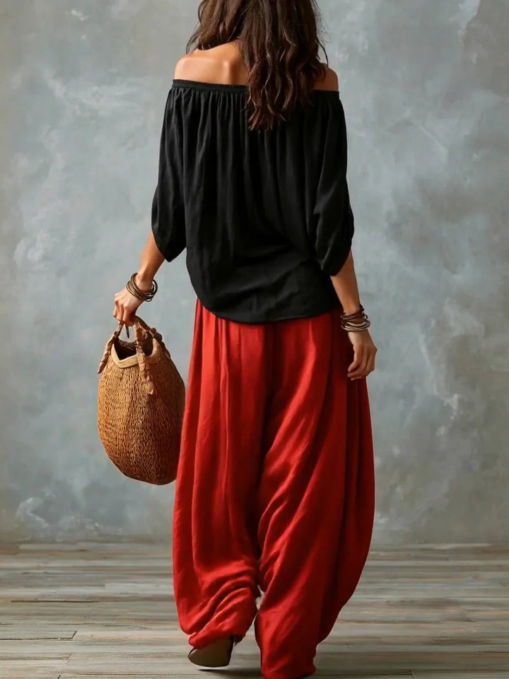 Joryna - Conjunto De Top Asimétrico y Pantalones Palazzo Anchos