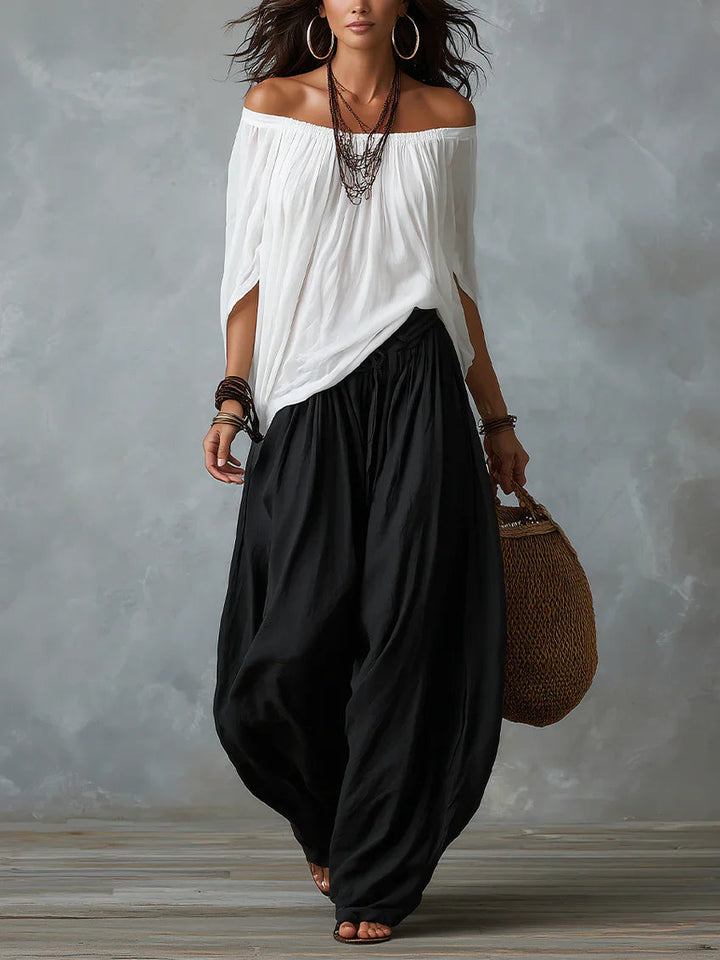 Joryna - Conjunto De Top Asimétrico y Pantalones Palazzo Anchos