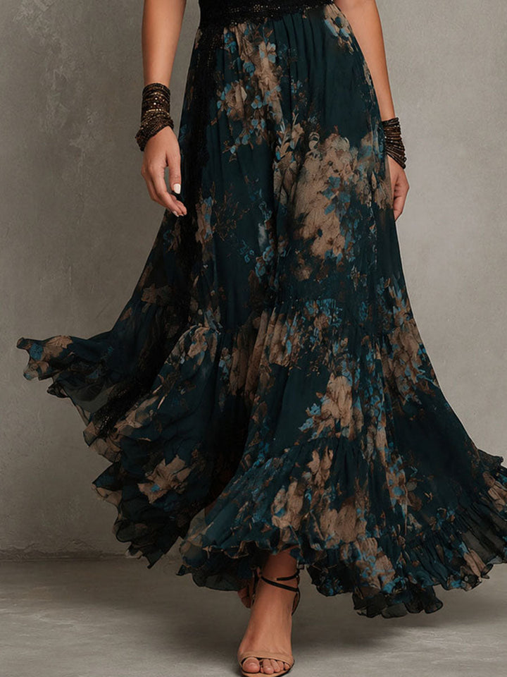 Alime - Vestido Largo Con Ribete De Encaje Floral