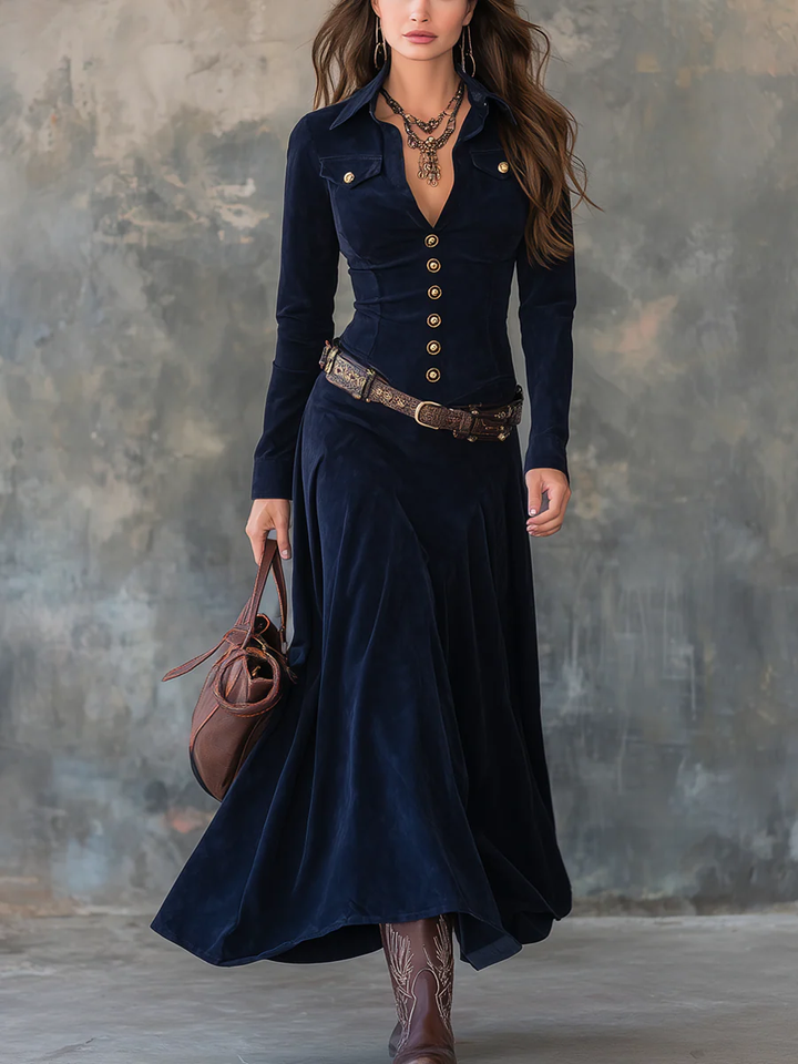 Jelissa - Vestido Largo de Ante con Abertura