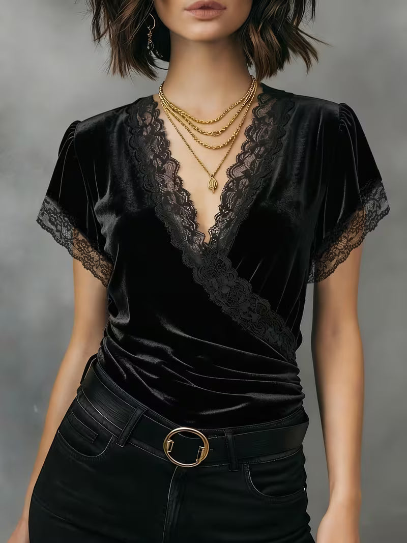 Jalisa - Blusa Vintage De Terciopelo Con Estampado De Cisnes