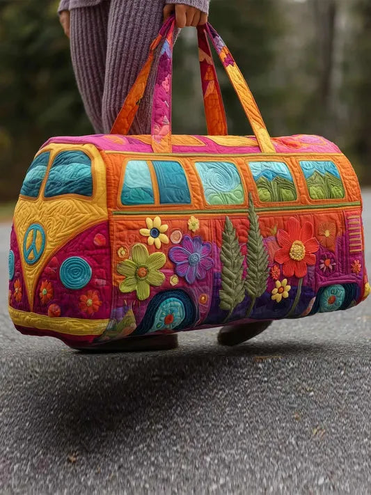 RetroBloom - Bolsa de Viaje Acolchada con Estampado Vintage de Autocaravana