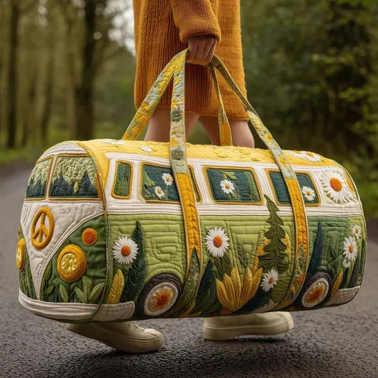 RetroBloom - Bolsa de Viaje Acolchada con Estampado Vintage de Autocaravana