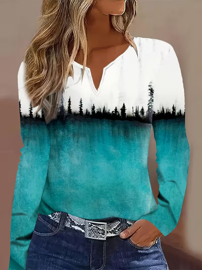 Prajina - Camiseta De Manga Larga Con Estampado Forestal