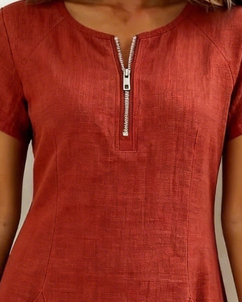 Krystan - Vestido Versátil de Manga Corta Con Cremallera Frontal