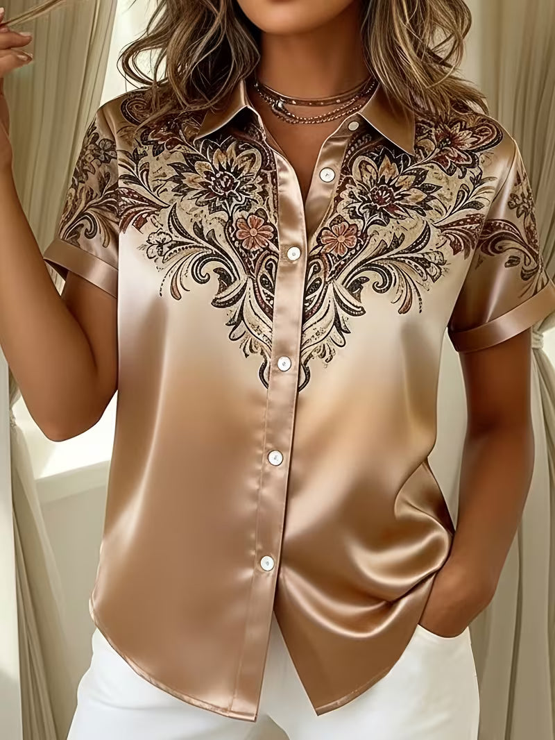 Zirmela - Blusa De Satén Con Estampado Floral y Botones