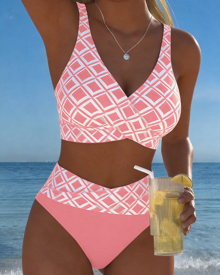 Chelvi - Elegante Bikini De Dos Piezas Con Estampado De Rombos