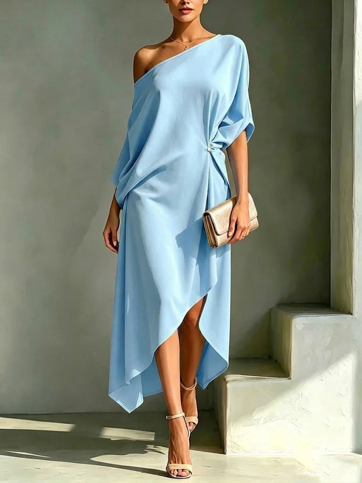Elonia - Vestido Midi Asimétrico Con Hombros al Aire