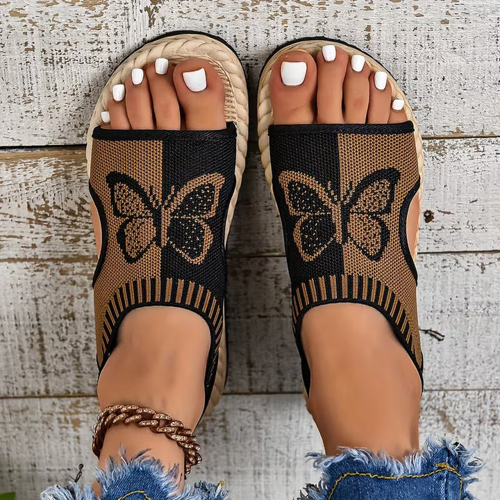 khulood - Cómodas Sandalias Planas Con Estampado De Mariposas